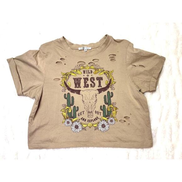 Women Small Wild West Distressed Crop Top | Love Peace & Lazy Days | Western - Picture 1 of 6